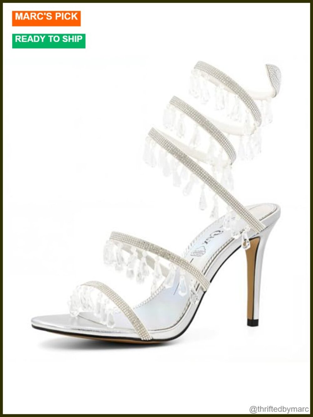 Crystal Pendant Ankle Wrap Stiletto Heels - Rhinestone High Heels